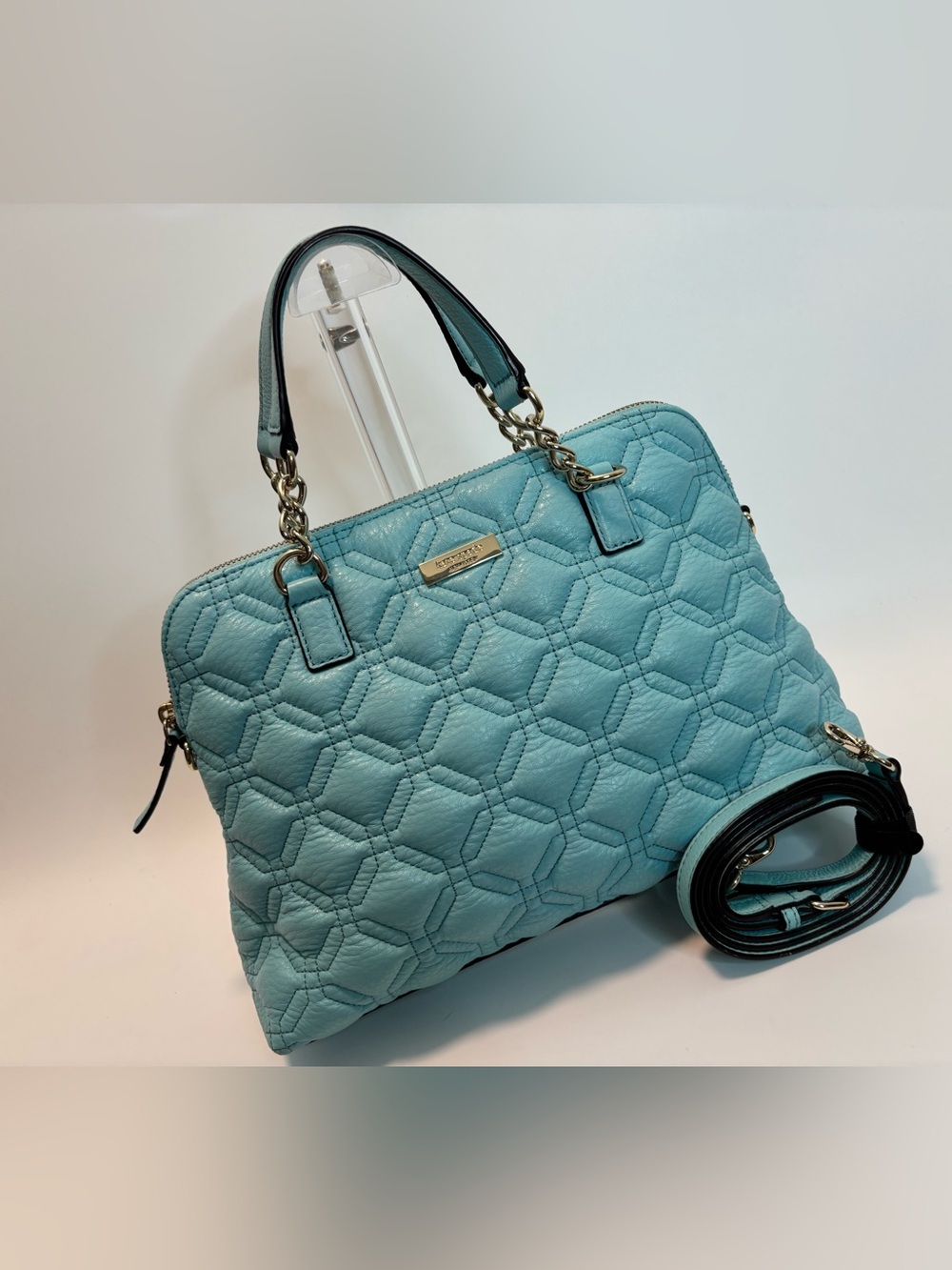 KATE SPADE ($398) Astor Court Rachelle Blue/Aqua Convertible Quilted Leather Bag